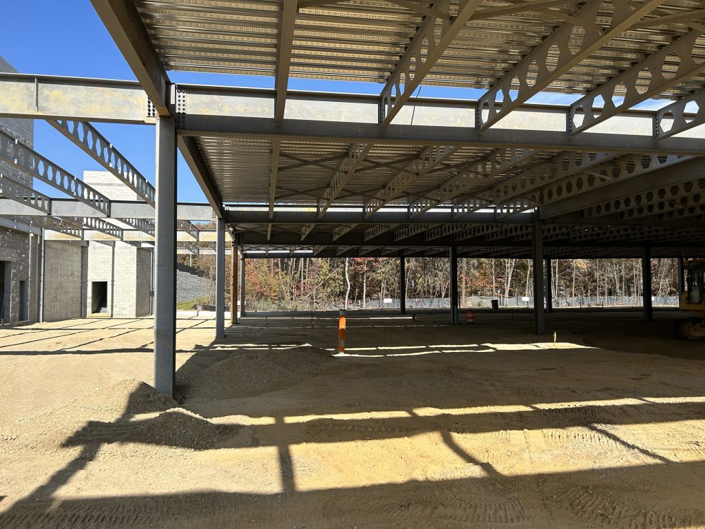 Sheehy Subaru Springfield mid-construction showing structural steel.